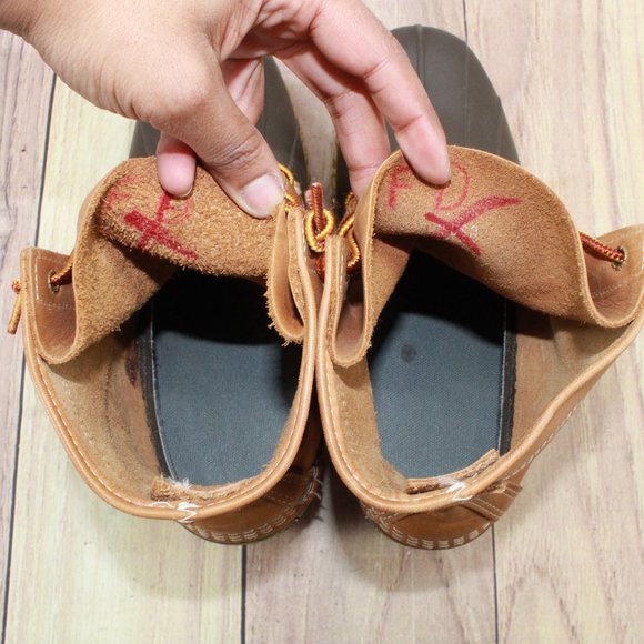 LL BEAN 8" Unlined Brown Leather Duck Bean Boots Size 8 Wide - Picture 7 of 10